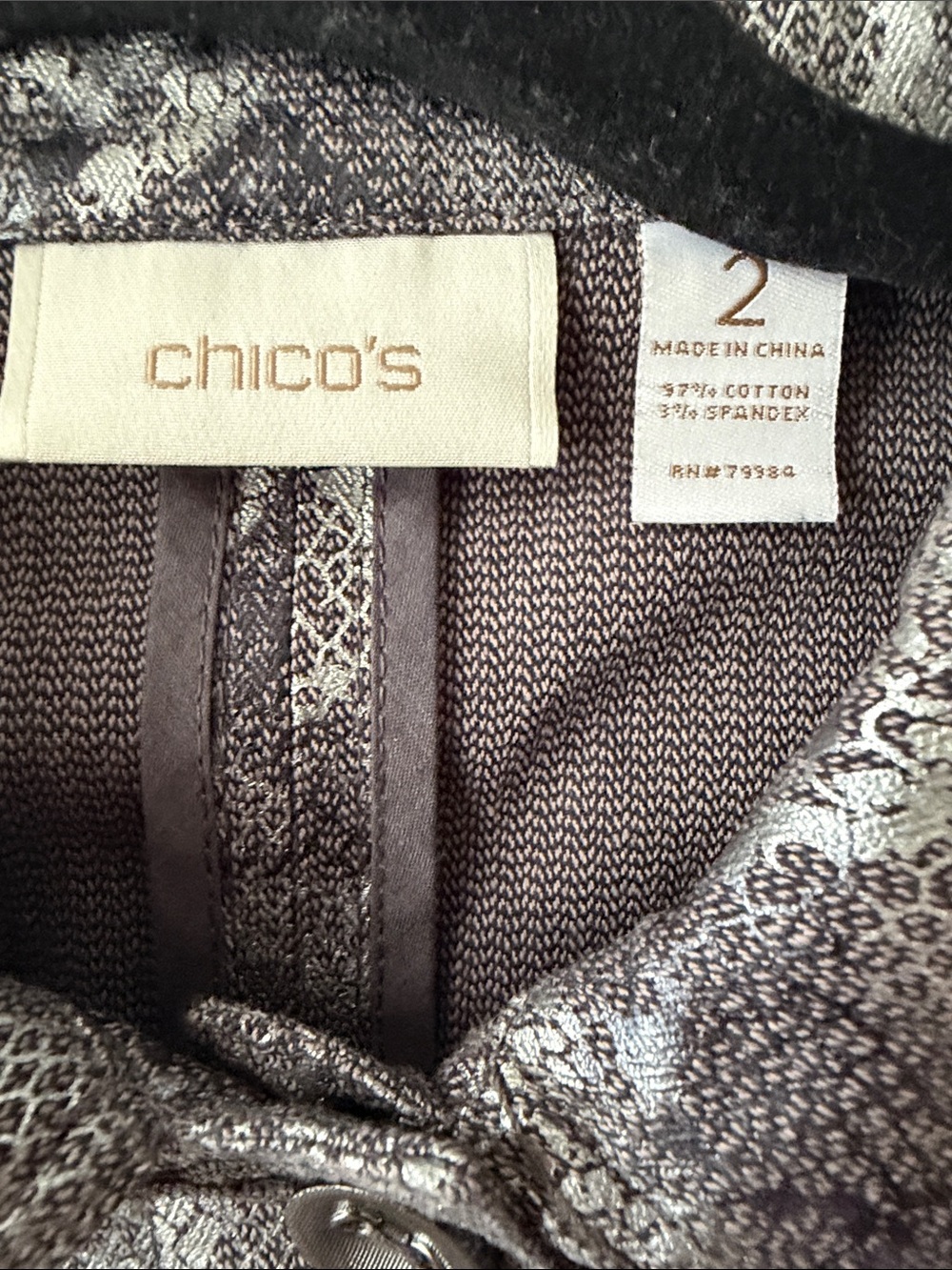 Chico's gray/silver snakeskin animal print moto embossed jacket size 2-Medium - Picture 4 of 8